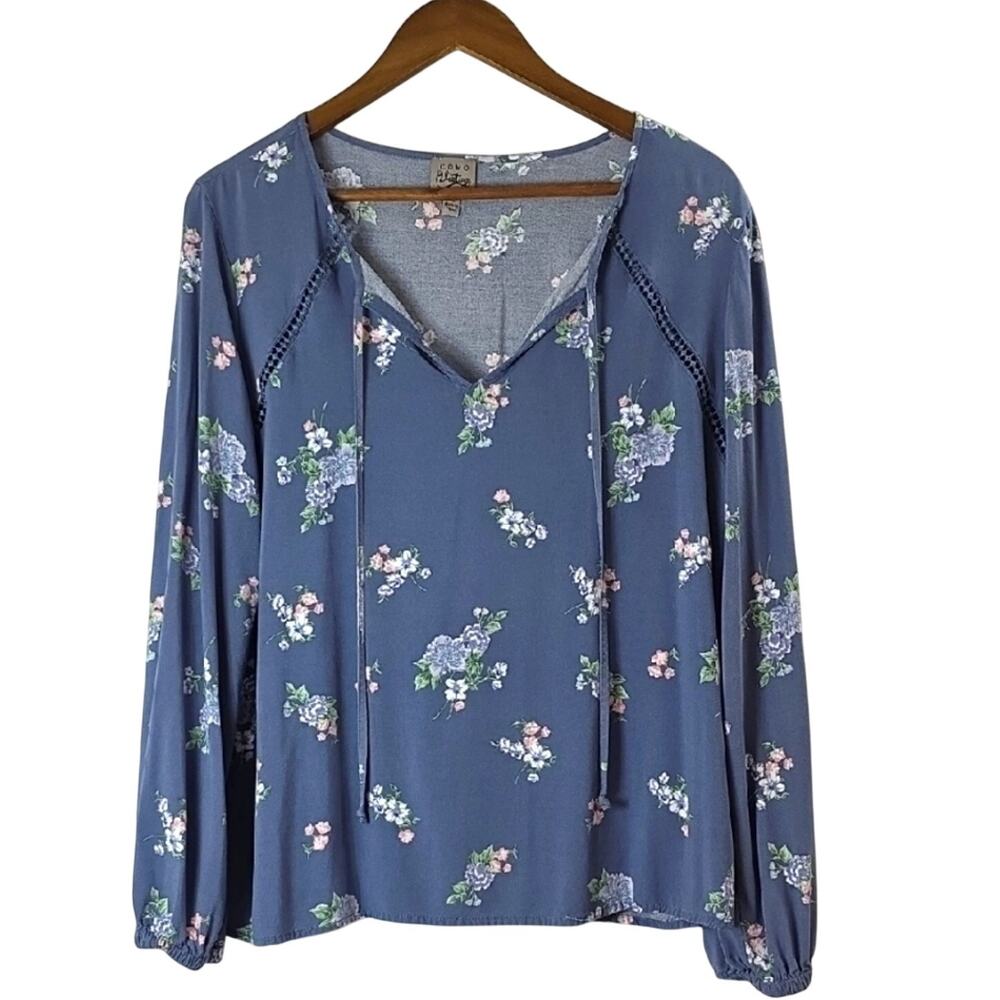 Como Vintage Women Sz XL Blue Floral BOHO Festival Peasant Fairy Lightweight Top